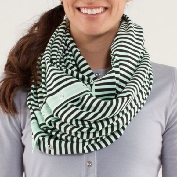 lululemon athletica Accessories - Lululemon Vinyasa Scarf Classic Stripe Mint Moment Black Snap Infinity Scarf